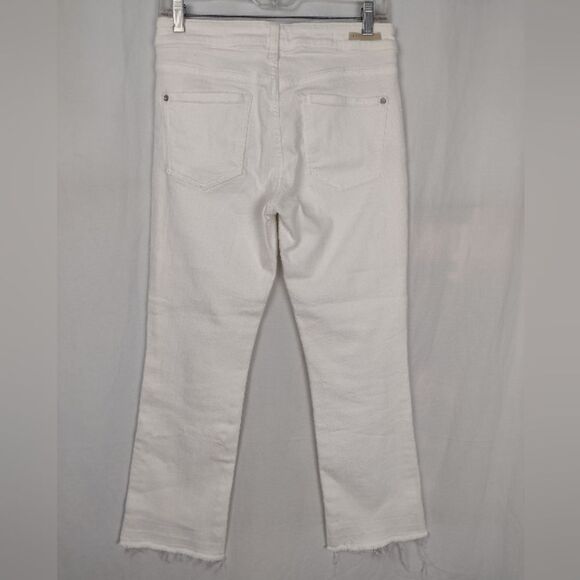 Pilcro and the Letterpress High Rise Flare White Jeans Denim Size 27 Fray Hem - Picture 5 of 13